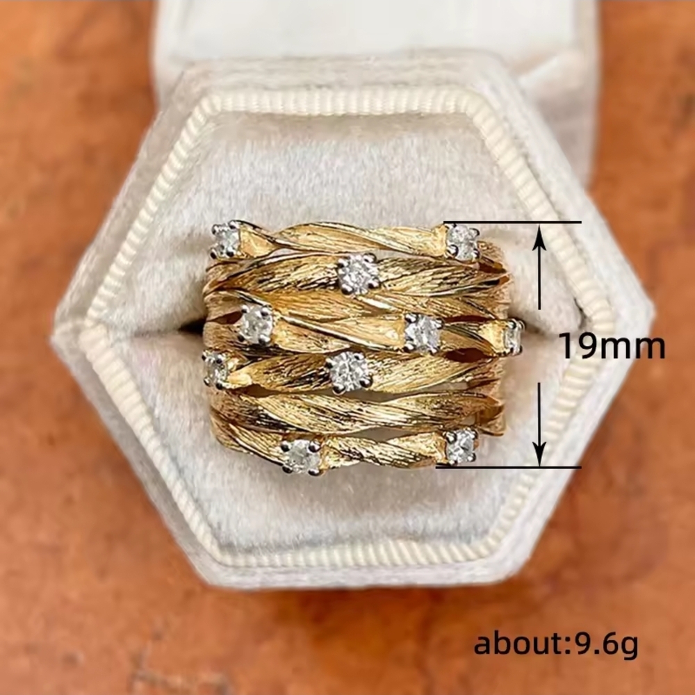 Gold-Tone Braided Multi-Band Ring with Sparkling Accents - Picture 9 of 11
